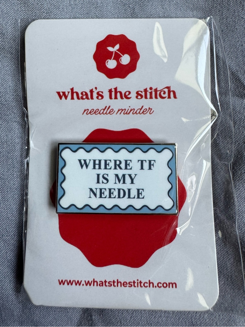 NWT Whats The Stitch "Where tf is my Neddle" Needle Minder Magnetic Enamel Craft
